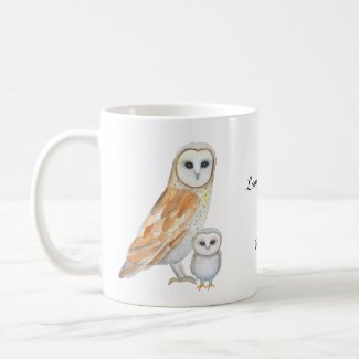 Barn Owl Mom and Child Art Custom Message Gift