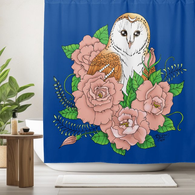 Barn Owl Pink Flowers Blue (Creator Uploaded)