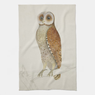 Barn owl rustic vintage nature illustration kitchen towel