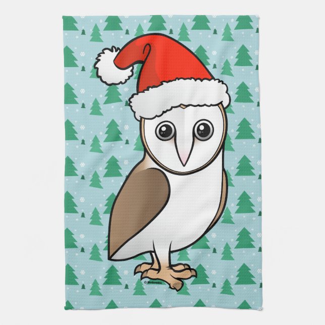 Barn Owl Santa Kitchen Towel (Vertical)