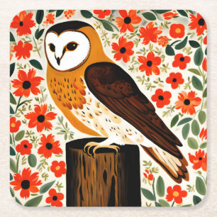 Barn Owl Square Paper Coaster
