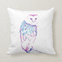 Barn owl throw cushion in pink and teal