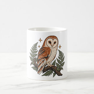 Barn Owl with Ferns and Woodland Stars Coffee Mug