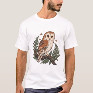 Barn Owl with Ferns and Woodland Stars T-Shirt