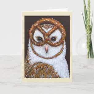 Barn Owl with pretzel mask card