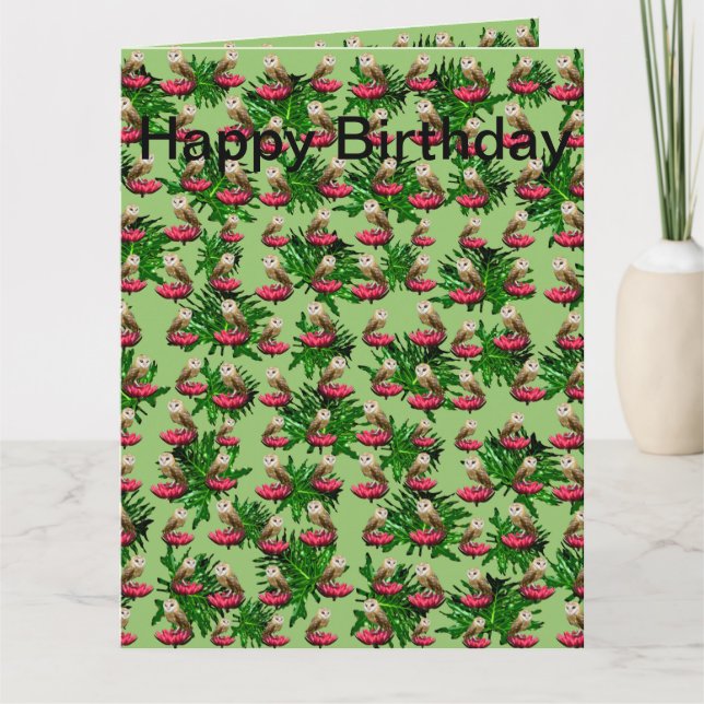 Barn Owls And Lotus Flowers Jumbo Birthday Card, Card (Front)
