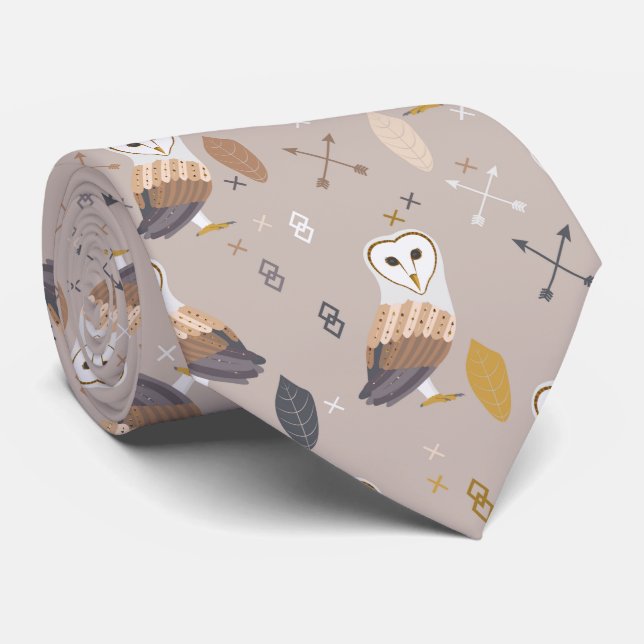 Barn Owls Arrows and Feathers Tie (Rolled)