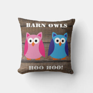 Barn Owls Rustic Barn Wood Throw Pillow