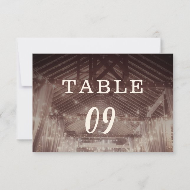 Barn Rafters with String Lights Table Numbers (Front)