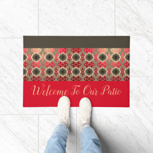 Barn Red Burgundy and Coral Doormat