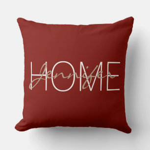 Barn red colour home monogram throw pillow