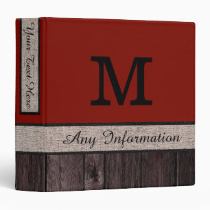 Barn red Colour Rustic Look Wood Monogram Binder