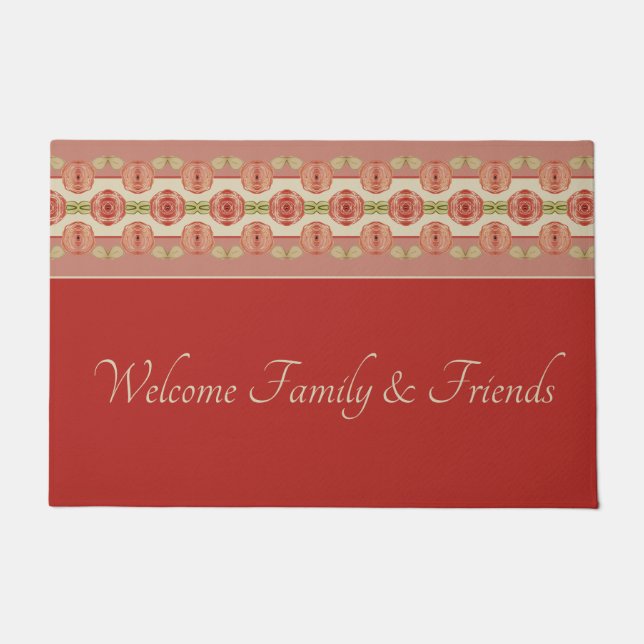 Barn Red With Artsy  Floral Pattern Door Mat (Front)