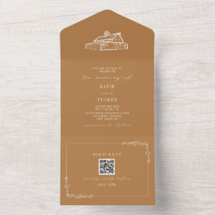 Barn Rustic Farm Wedding Goldenrod QR All In One Invitation