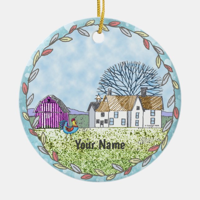 Barn Scene Ceramic Ornament (Front)