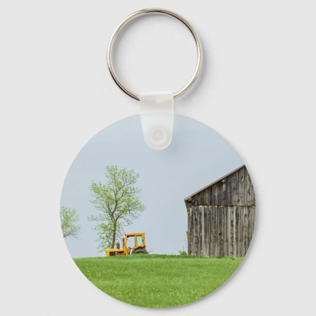 Barn Scene With Tractor Keychain (Front)