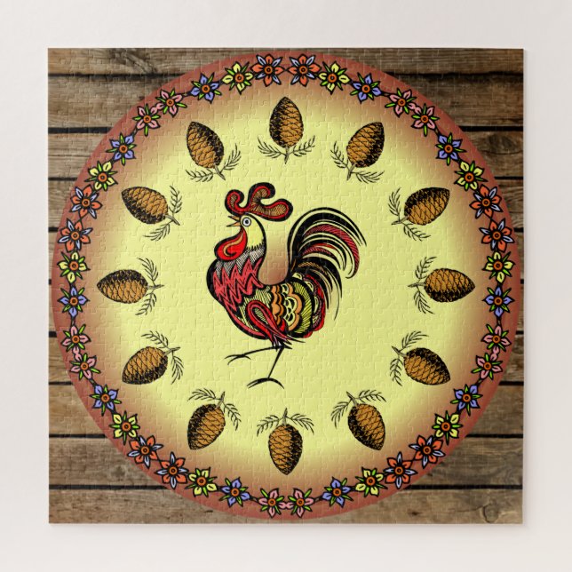 Barn Sign ~ Hex Sign ~ Rooster ~ Pine Cones ~ Jigsaw Puzzle (Vertical)