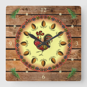 Barn Sign ~ Hex Sign ~ Rooster ~ Pine Cones ~ Square Wall Clock