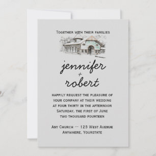 Barn Sketch Country Wedding Invitation