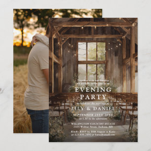 Barn String Lights Photo Wedding Evening Party Invitation