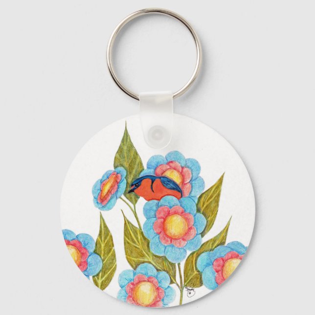 Barn Swallow and Posies Keychain (Front)