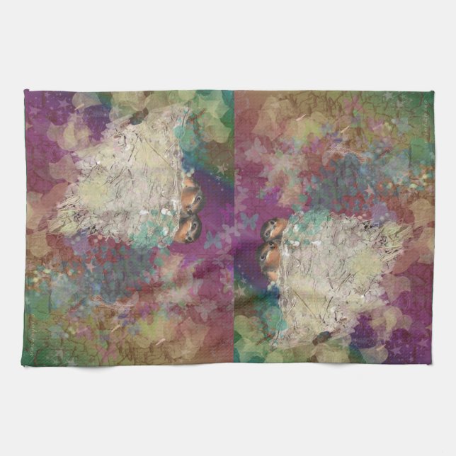 Barn Swallow Fantasy 60's Two Birds in a Nest Kitchen Towel (Horizontal)