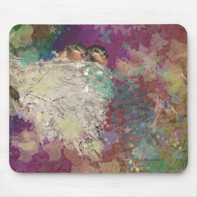 Barn Swallow Fantasy 60's Two Birds in a Nest Mouse Pad (Front)