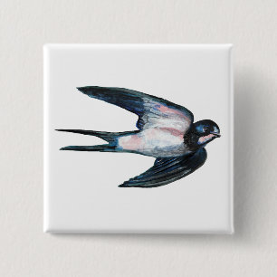 Barn Swallow Flying Illustration 2 Inch Square Button