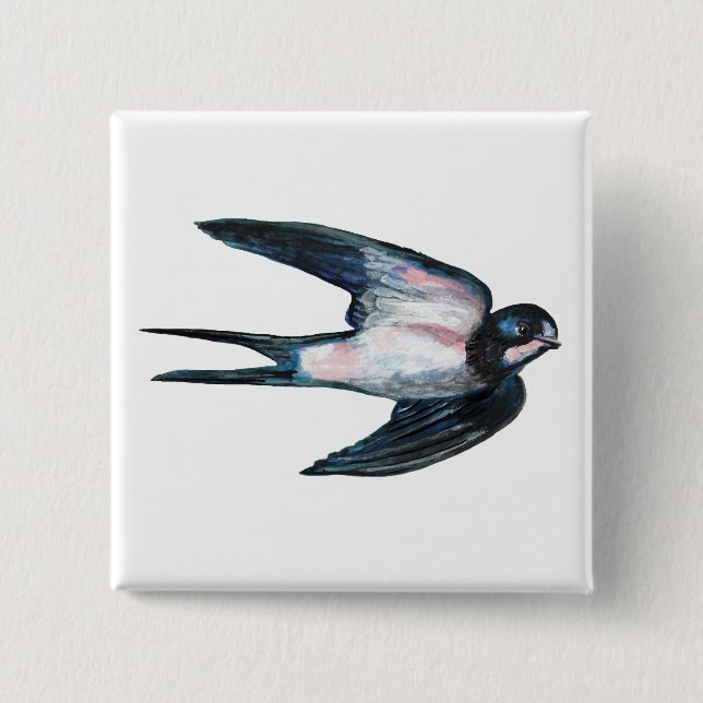 Barn Swallow Flying Illustration 2 Inch Square Button (Front)
