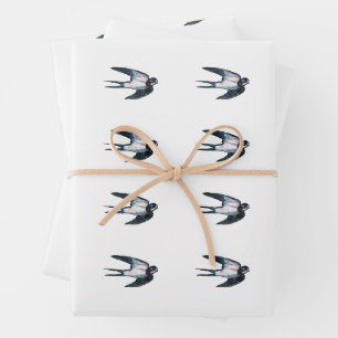 Barn Swallow Flying Illustration White Wrapping Paper Sheet