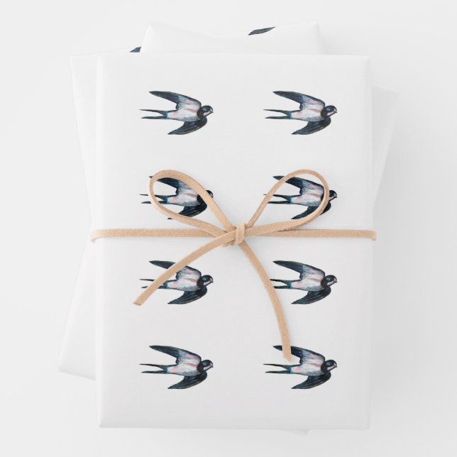 Barn Swallow Flying Illustration White Wrapping Paper Sheet (In situ)