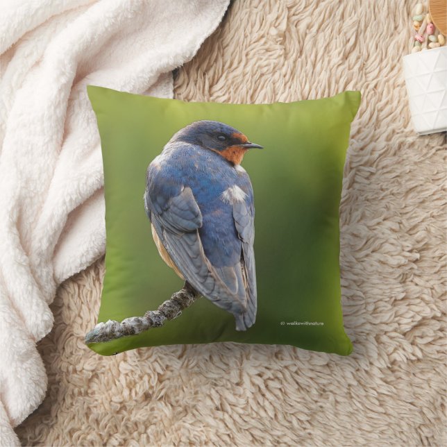 Barn Swallow on a Branch Throw Pillow (Blanket)