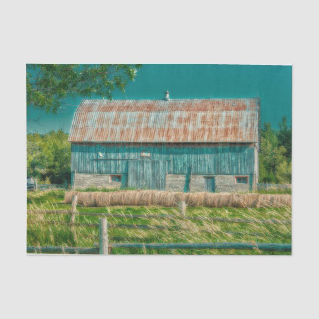 Barn Teal Vintage Country Rustic Farm Tissue Paper (Front)
