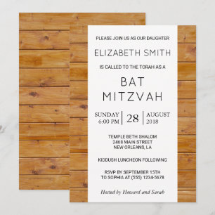 Barn Wall, Wooden Boards, Rustic Bat Mitzvah Invitation