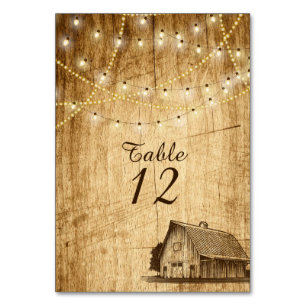 Barn wedding table number for a Country Wedding
