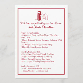 Barn Wedding WEEKEND ITINERARY Card