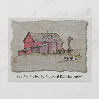 Barn Windmill & Cow Invitation