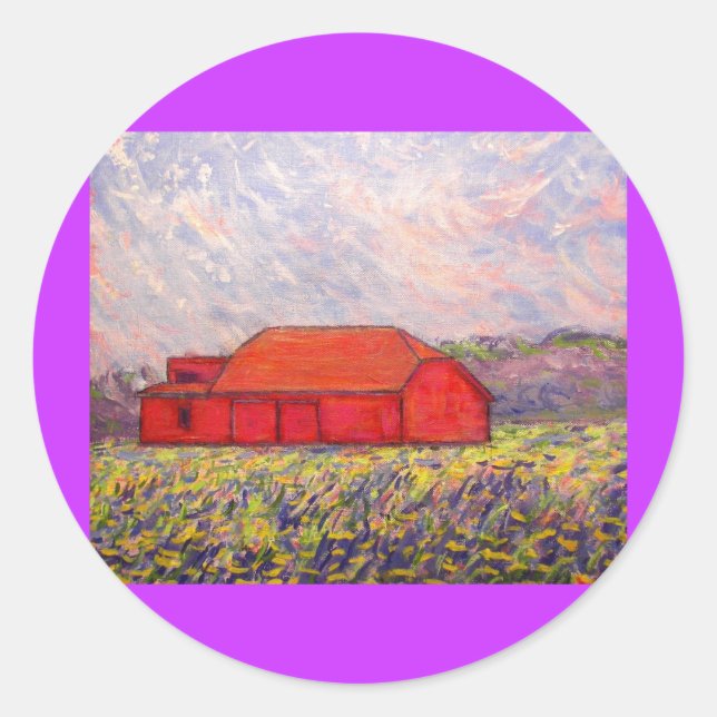 barn with irises classic round sticker (Front)