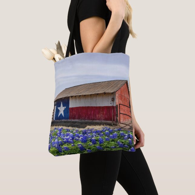 Barn With Texas Flag And Bluebonnets Tote BAg (Close Up)