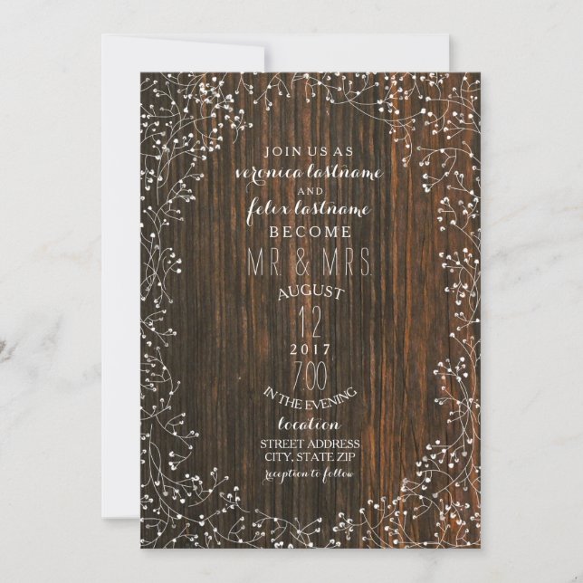 Barn Wood and Baby's Breath Rustic Barn Wedding Invitation (Front)