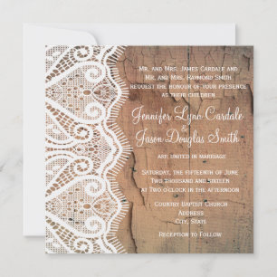 Barn Wood and Lace Square Wedding Invitations