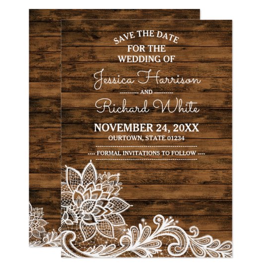 Barn Wood and Lace Wedding Save the Date Card