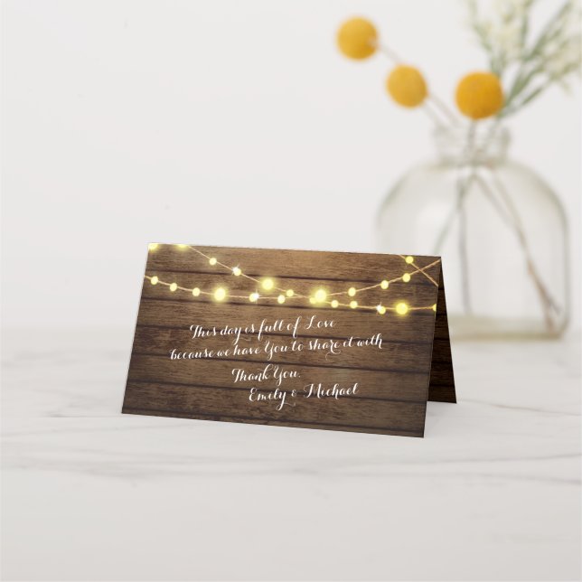Barn Wood and String Lights Place Card (Back)