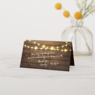 Barn Wood and String Lights Place Card