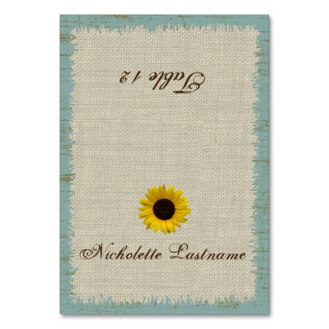 Barn Wood and Sunflower Seating Card (Front)