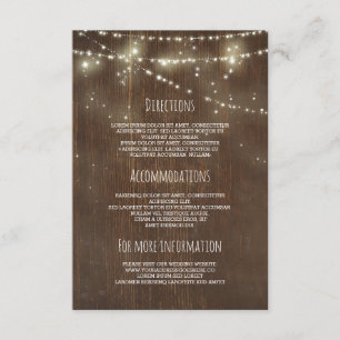 Barn Wood ans String Lights Wedding Information Enclosure Card