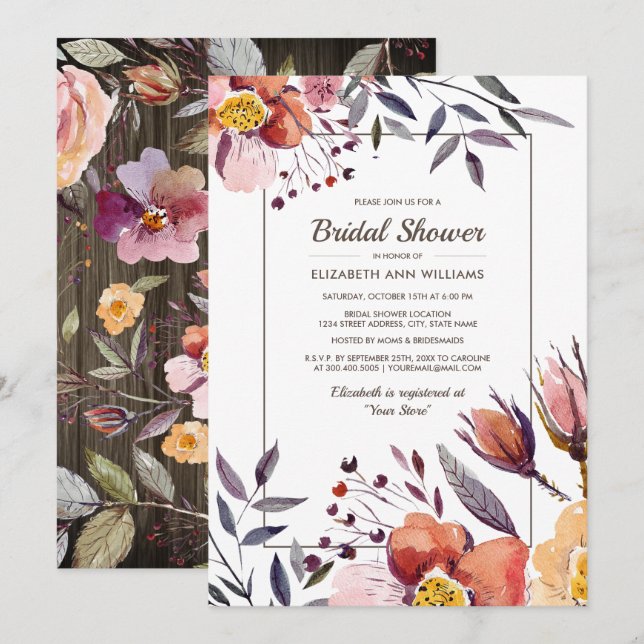 Barn Wood | Autumn Flowers Bridal Shower Invitation (Front/Back)
