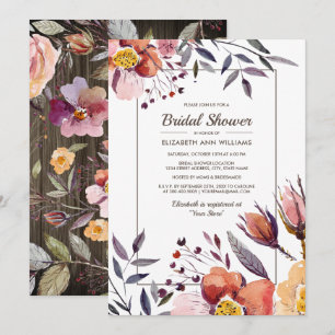 Barn Wood   Autumn Flowers Bridal Shower Invitation