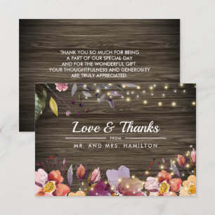 Barn Wood Autumn Flowers Wedding Thank You Card