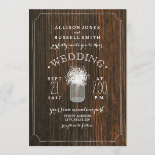 Barn Wood & Baby's Breath Mason Jar Wedding Invitation